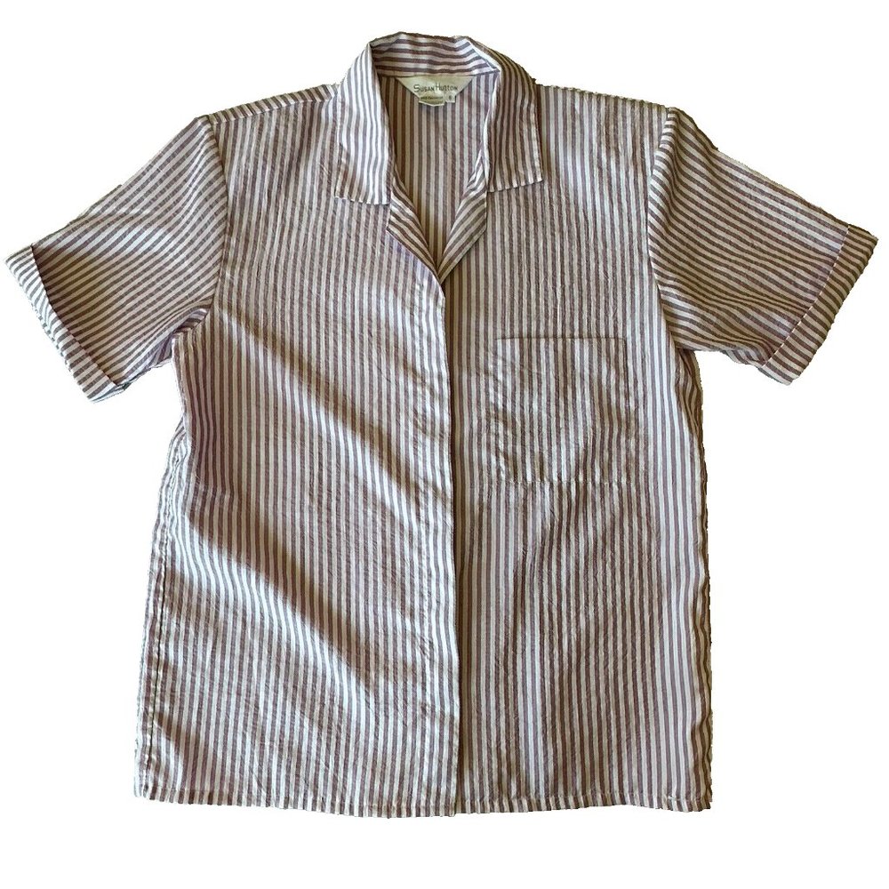Vintage Susan Hutton Women Light Purple Short Sleeve Blouse 6‎ Casual Striped